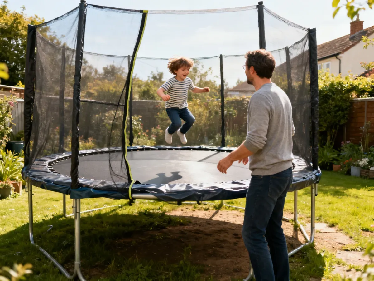 Dorosły nadzorujący dziecko podczas bezpiecznej zabawy na trampolinie