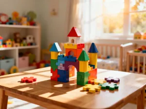 Kolorowe butelki sensoryczne wypełnione brokatem i koralikami, przygotowane jako kreatywna zabawka DIY dla dziecka.