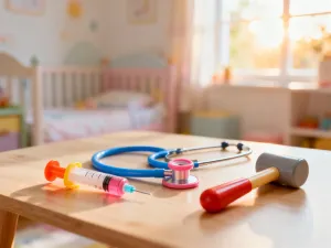 Kolorowe instrumenty muzyczne na podłodze w pokoju dziecięcym, zachęcające do wspólnej zabawy przy piosenkach.