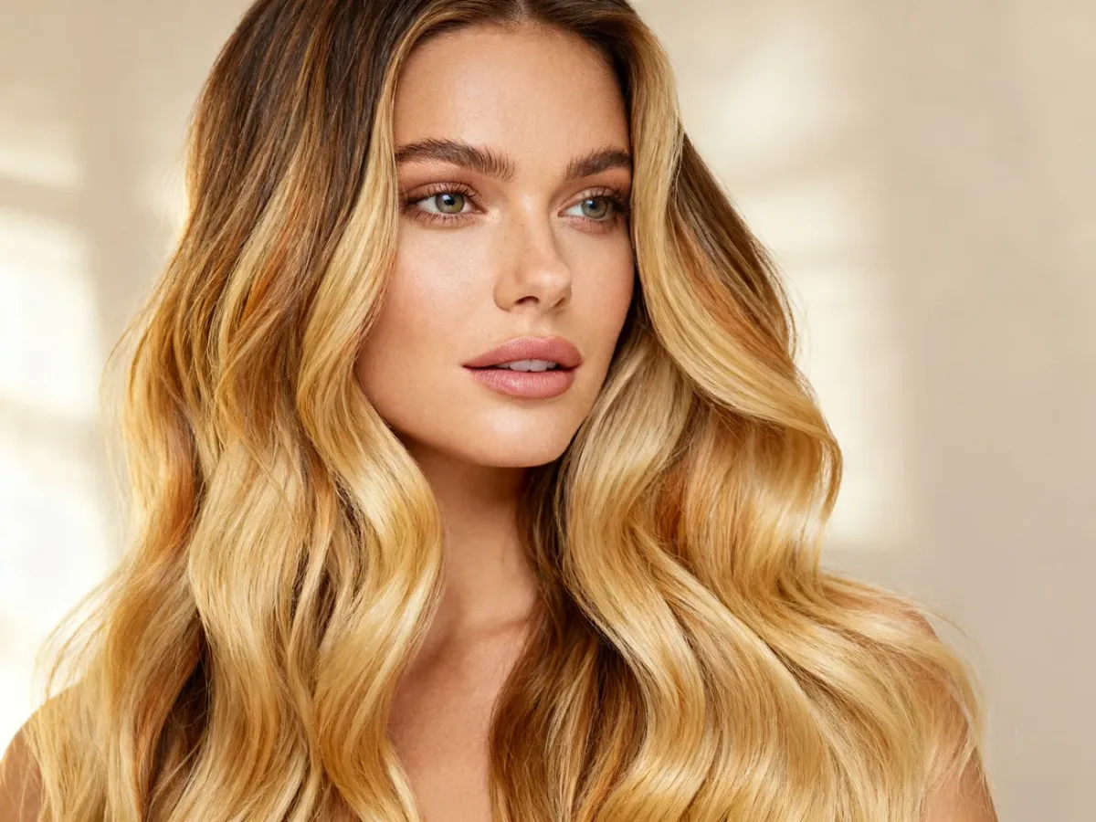 Długie blond fale z wielowymiarowym balayage