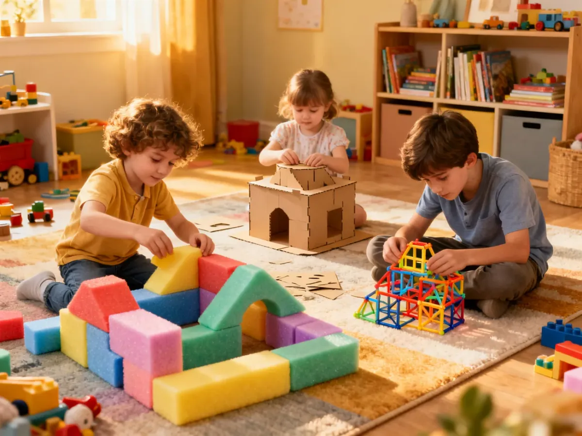 Dzieci układające puzzle 3D dopasowane do wieku